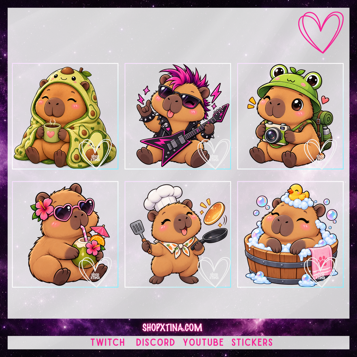Cutie Capybara Emote Pack | Discord, Twitch, Youtube, OBS, Streamlabs | Hype, Love, Lurk, Raid, Cheers & More | Great For Streamers
