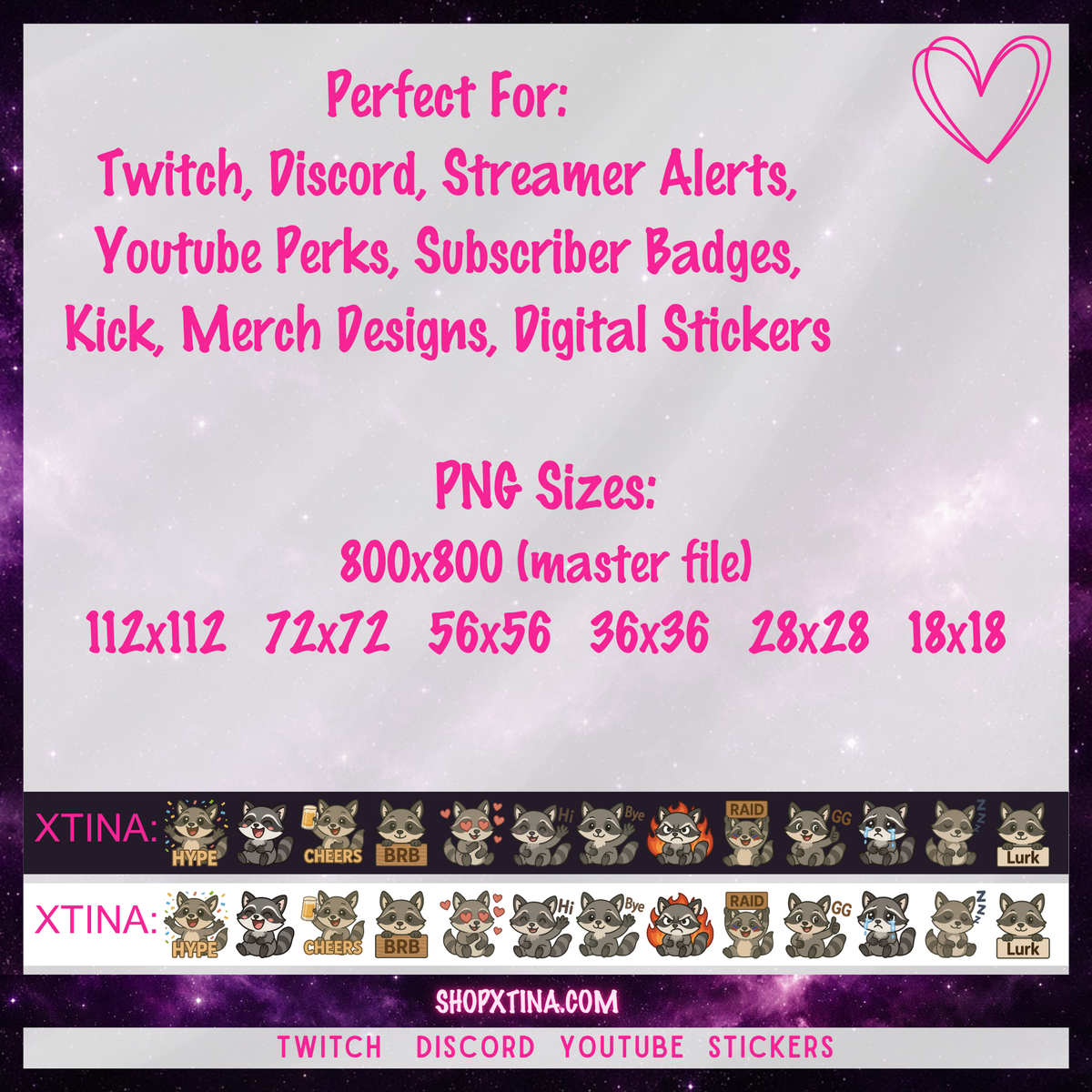 Rascal Raccoon Emote Set: 13 Emotes for Twitch, Discord, Streamers & More