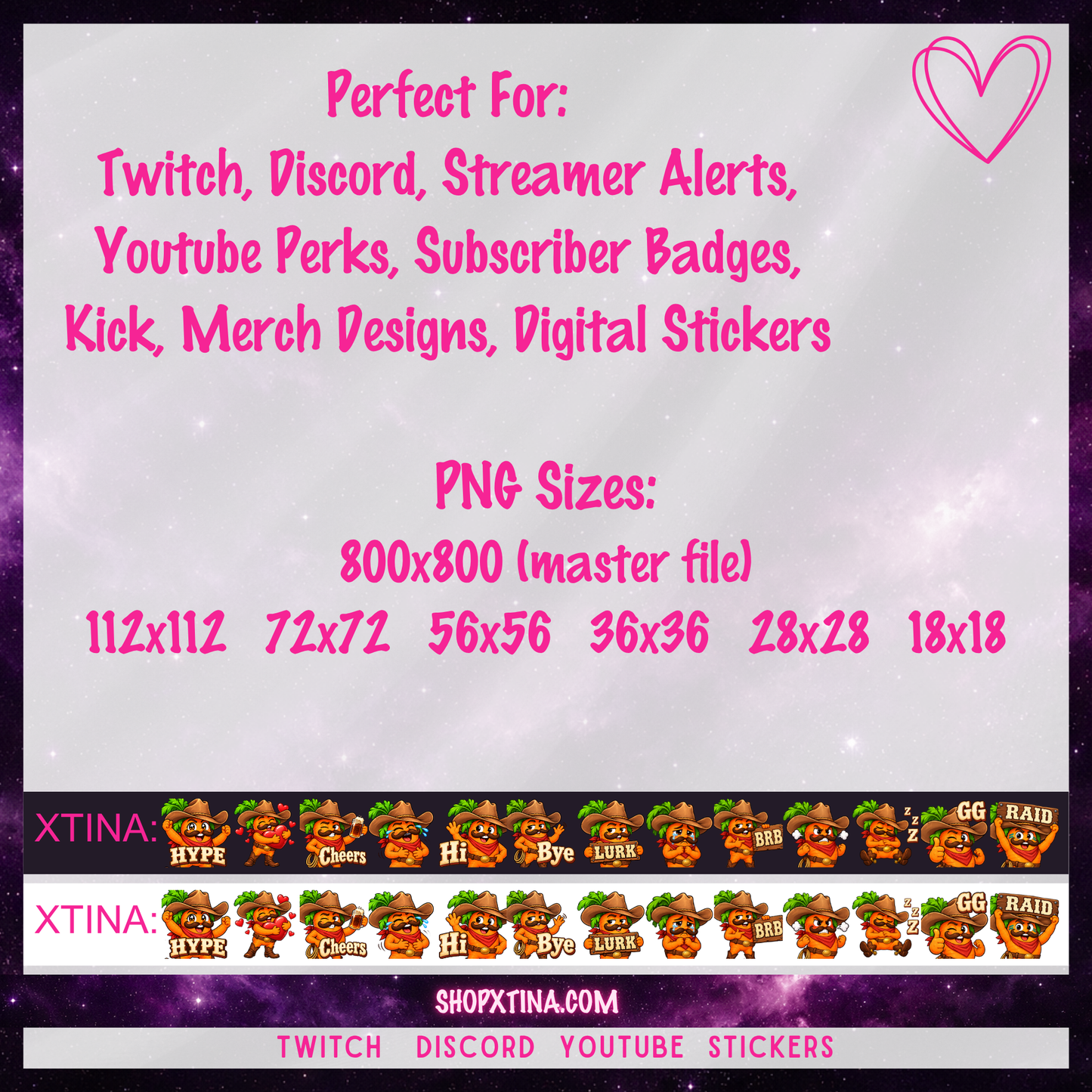 Rootin’ Tootin’ Cowboy Carrot Emotes | Discord, Twitch, Youtube, OBS, Streamlabs | Hype, Love, Lurk, Raid, Cheers & More | Great For Streamers