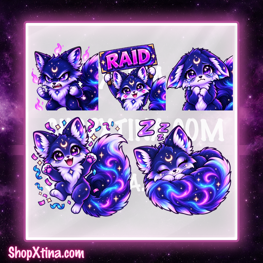 Cosmic Fox Emote Pack  | Discord, Twitch, Youtube, OBS, Streamlabs | Hype, Love, Lurk, Raid, Cheers & More | Great For Streamers (Copy) (Copy) (Copy)