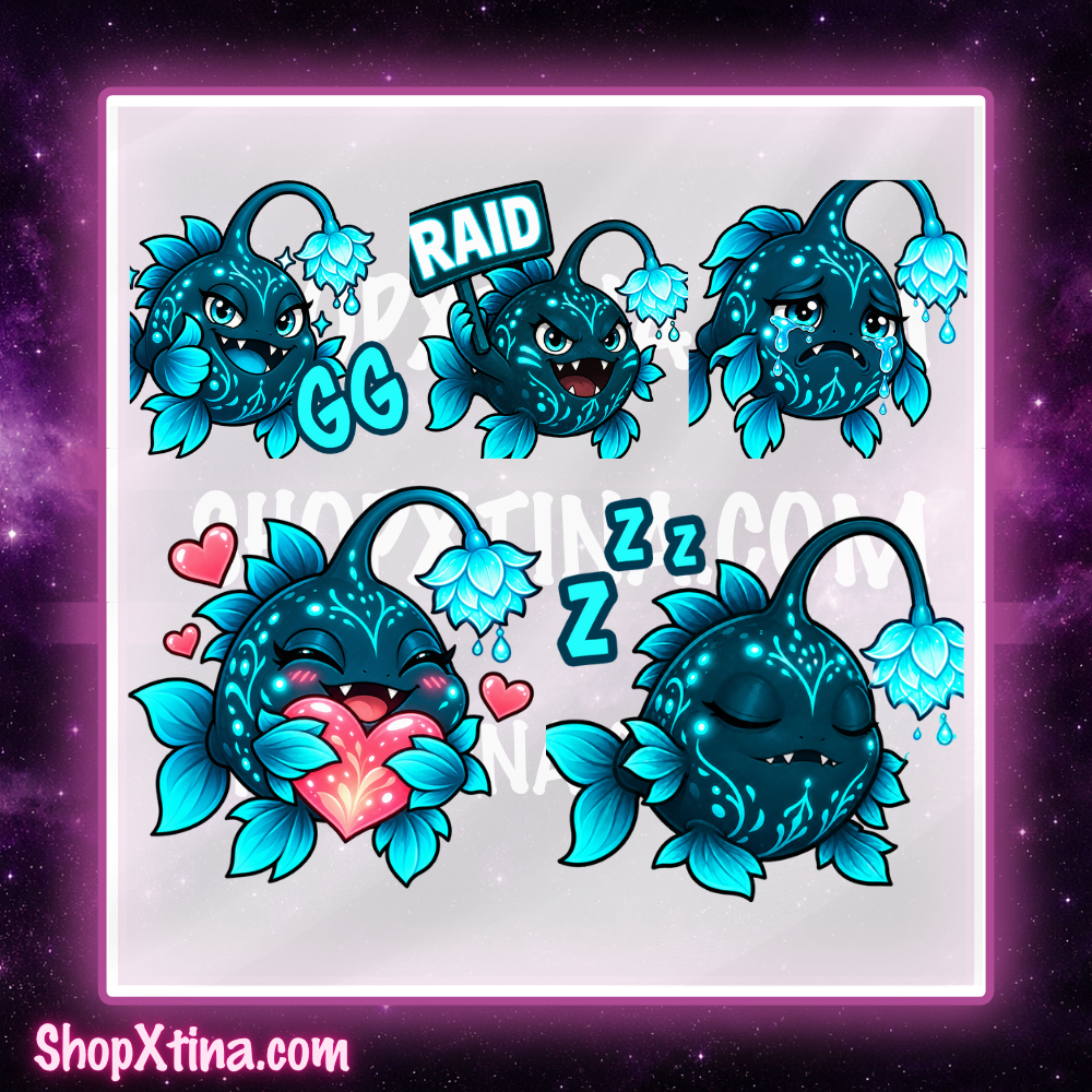 Abyssal Bloom Anglerfish Emotes  | Discord, Twitch, Youtube, OBS, Streamlabs | Hype, Love, Lurk, Raid, Cheers & More | Great For Streamers