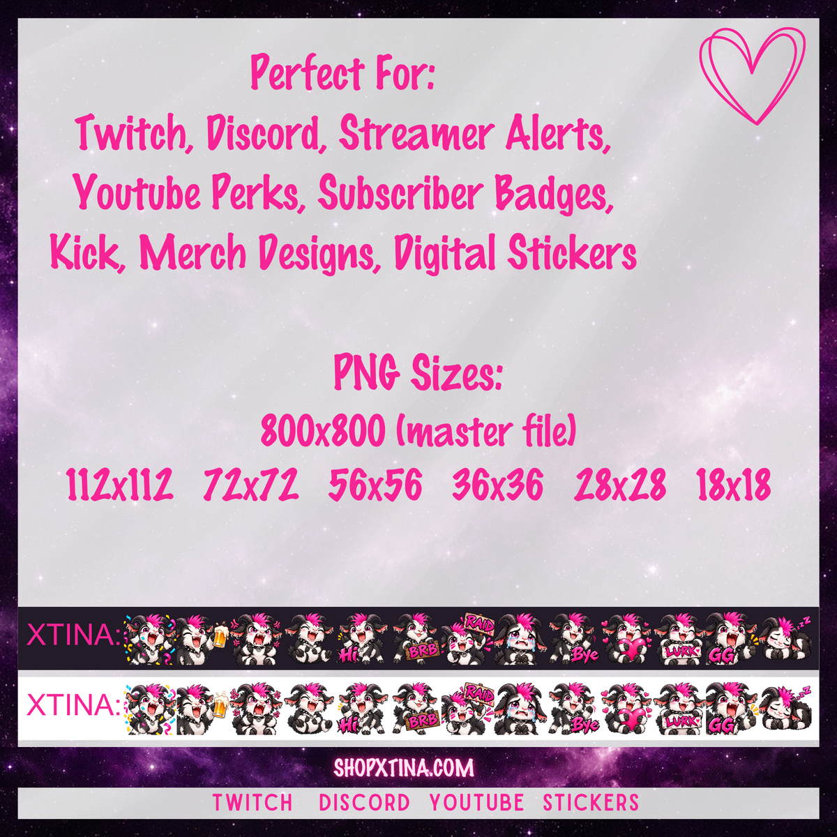Punk Rock Screaming Goat Emotes | Discord, Twitch, Youtube, OBS, Streamlabs | Hype, Love, Lurk, Raid, Cheers & More | Great For Streamers