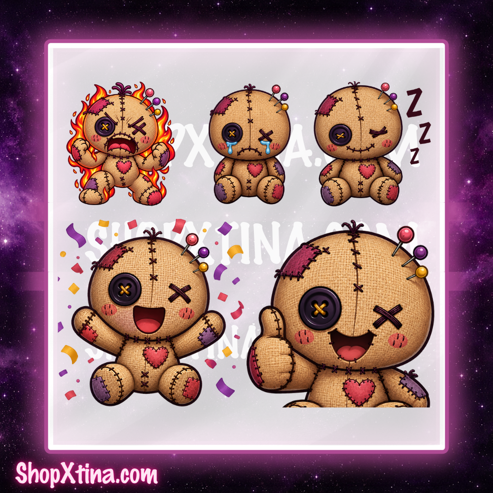 Sweet and Spooky Voodoo Doll Emote Pack  | Discord, Twitch, Youtube, OBS, Streamlabs | Hype, Love, Lurk, Raid, Cheers & More | Great For Streamers (Copy) (Copy)