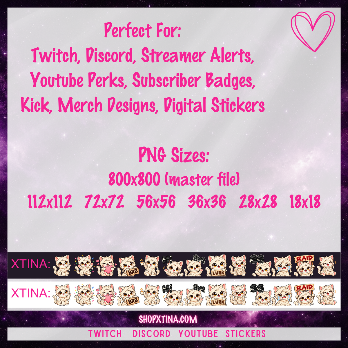 Mummy Kitty Emotes | Cute Halloween Cat | Discord, Twitch, Youtube, OBS, Streamlabs | Hype, Love, Lurk, Raid, Cheers & More | Great For Streamers
