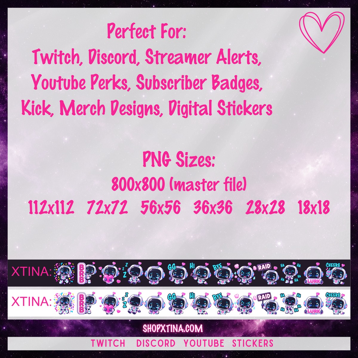 Robot Cutie Emote Pack  | Discord, Twitch, Youtube, OBS, Streamlabs | Hype, Love, Lurk, Raid, Cheers & More | Great For Streamers