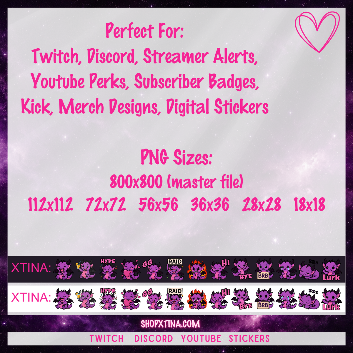13 Dreamy Dragon Emotes | Discord, Twitch, Youtube, OBS, Streamlabs | Hype, Love, Lurk, Raid, Cheers & More | Great For Streamers