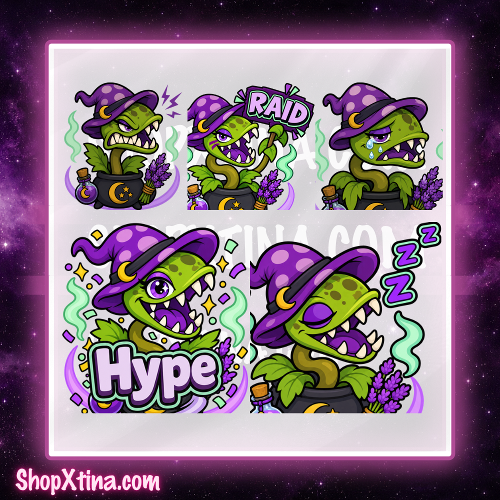 Witchy Venus Flytrap Emotes | Discord, Twitch, Youtube, OBS, Streamlabs | Hype, Love, Lurk, Raid, Cheers & More | Great For Streamers