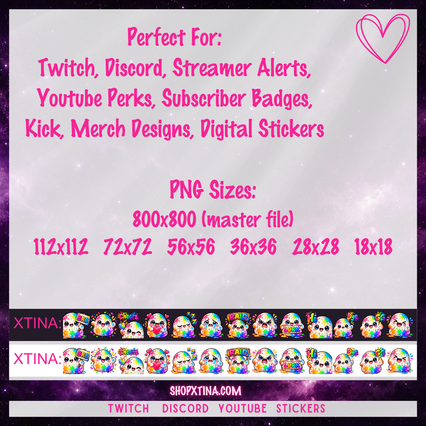Rainbow Paint Splatter Blob Emotes | Discord, Twitch, Youtube, OBS, Streamlabs | Hype, Love, Lurk, Raid, Cheers & More | Great For Streamers