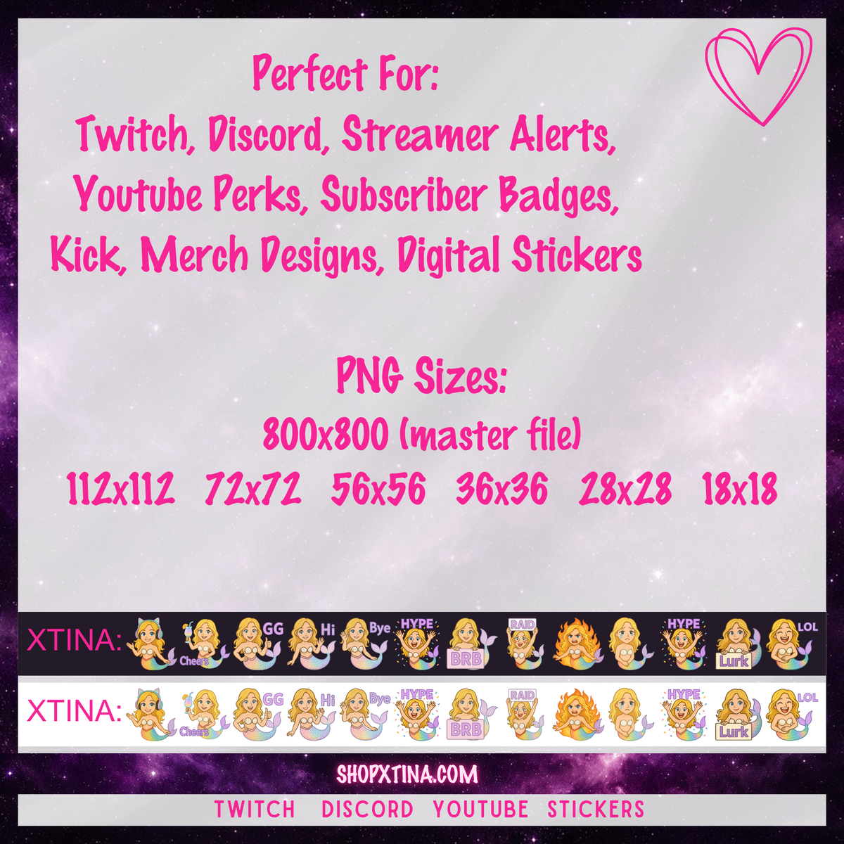 Pastel Mermaid Emote Set for Twitch & Discord | 13 + 1 Bonus Cute Streaming Emotes | Gamer Girl Vibes | PNG Transparent