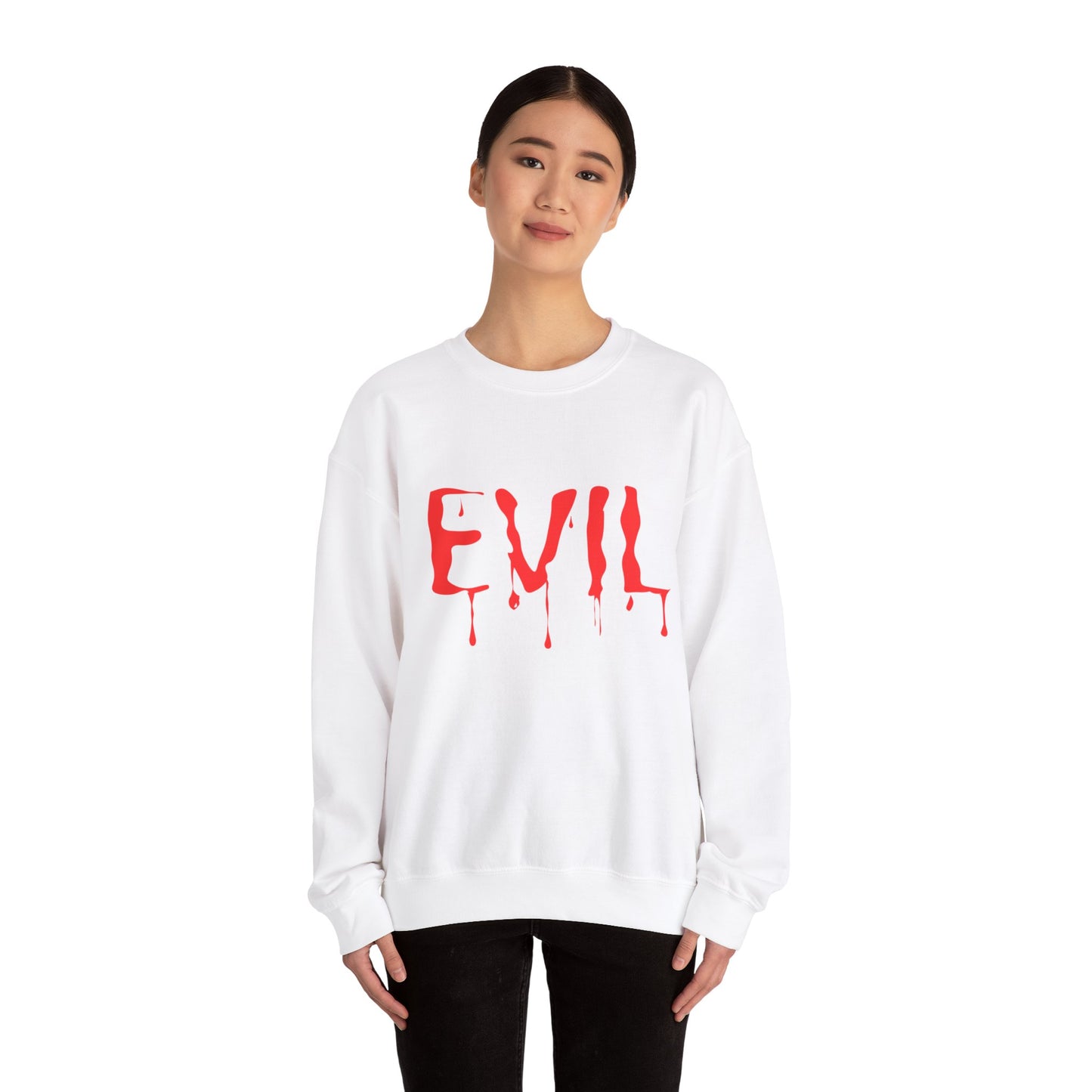 Evil Crewneck Sweatshirt Spooky Halloween Apparel for Edgy Fall Fashion