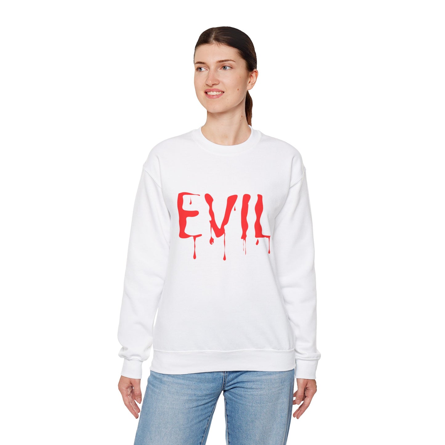 Evil Crewneck Sweatshirt Spooky Halloween Apparel for Edgy Fall Fashion