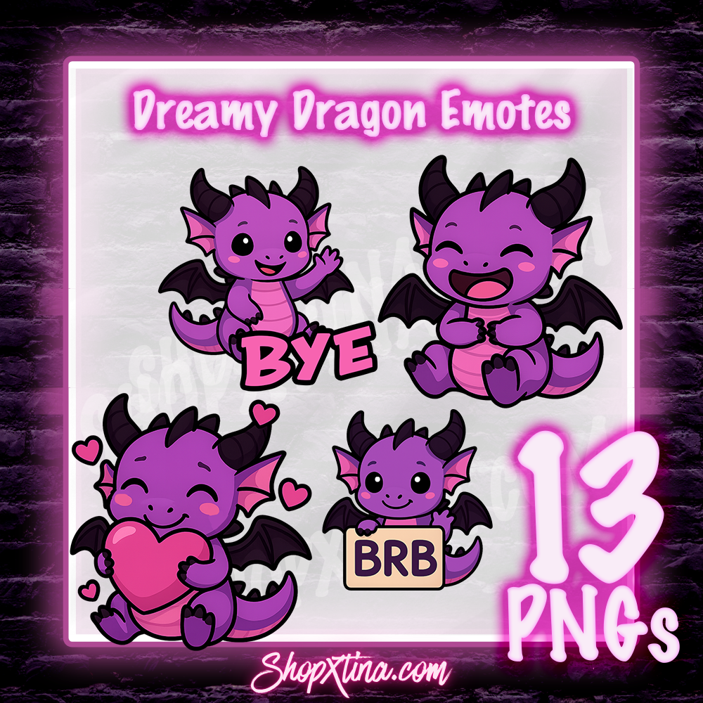 13 Dreamy Dragon Emotes | Discord, Twitch, Youtube, OBS, Streamlabs | Hype, Love, Lurk, Raid, Cheers & More | Great For Streamers