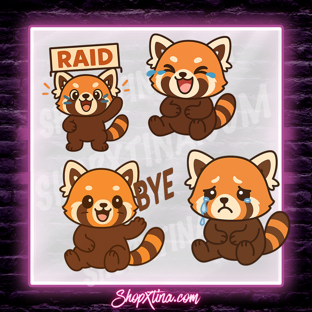 13 Fluffy Red Panda Emotes | Discord, Twitch, Youtube, OBS, Streamlabs | Hype, Love, Lurk, Raid, Cheers & More | Great For Streamers
