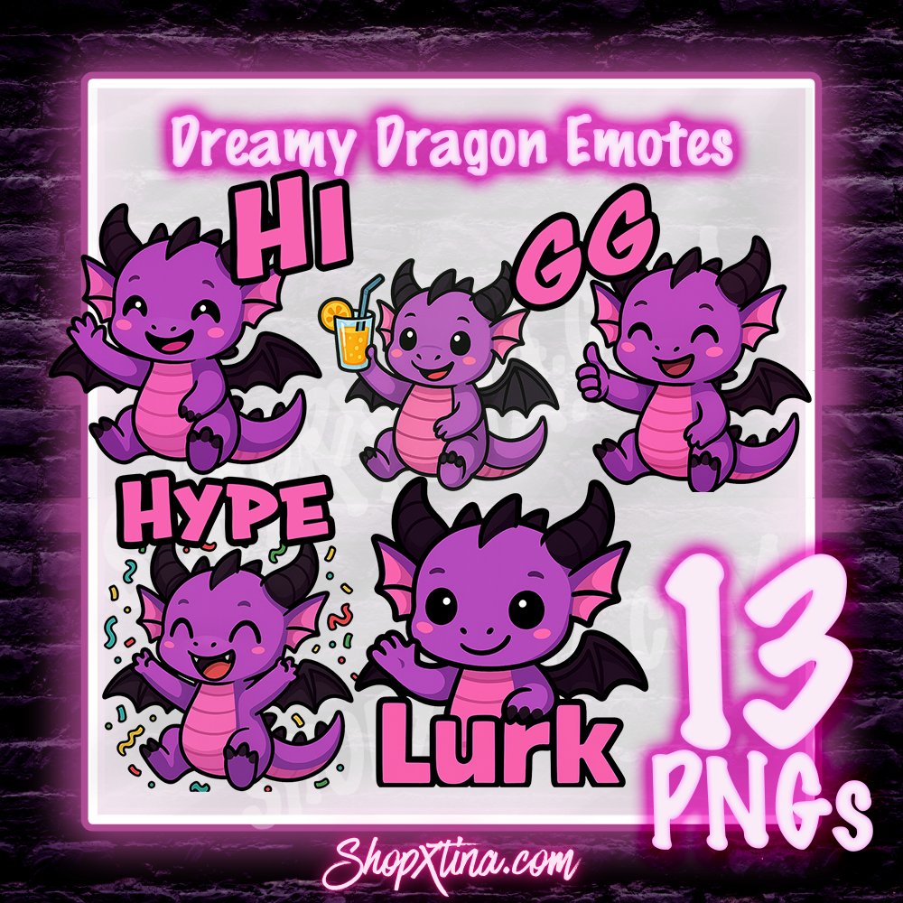 13 Dreamy Dragon Emotes | Discord, Twitch, Youtube, OBS, Streamlabs | Hype, Love, Lurk, Raid, Cheers & More | Great For Streamers