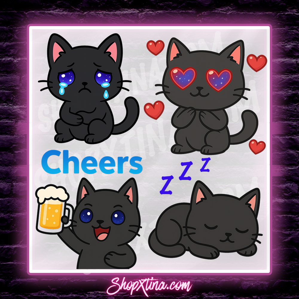 13 Black Cat (Galaxy Eyes) Emotes | Discord, Twitch, Youtube, OBS, Streamlabs | Hype, Love, Lurk, Raid, Cheers & More | Great For Streamers