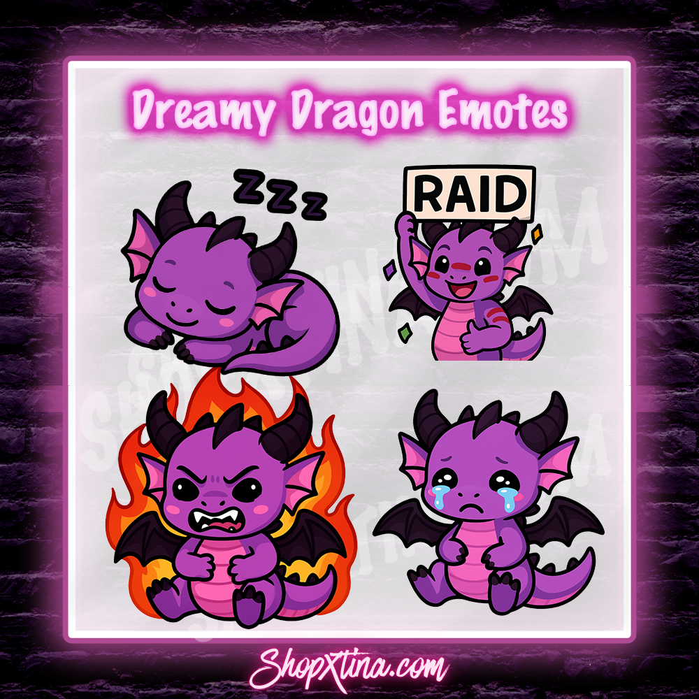 13 Dreamy Dragon Emotes | Discord, Twitch, Youtube, OBS, Streamlabs | Hype, Love, Lurk, Raid, Cheers & More | Great For Streamers