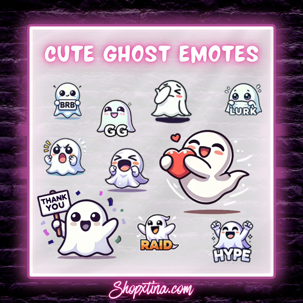 Halloween Ghost Emote Set for Twitch & Discord – Cute Ghost Emotes | Hype, Love, Raid, BRB & More